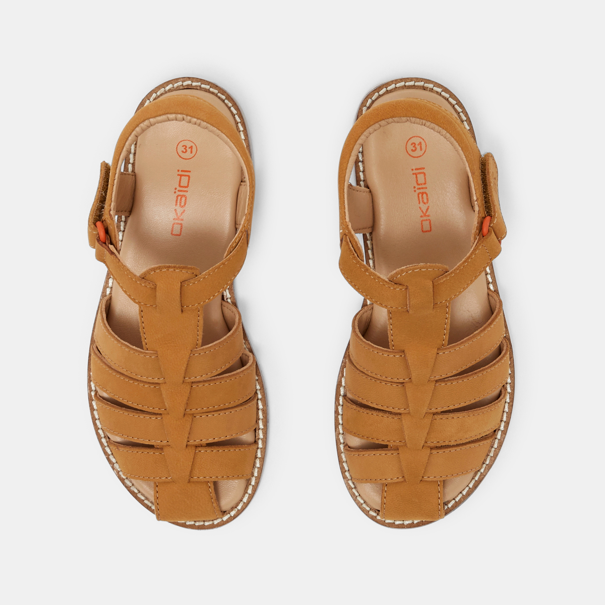 Split Leather Roman Sandals Brown Boy Okaidi Obaibi
