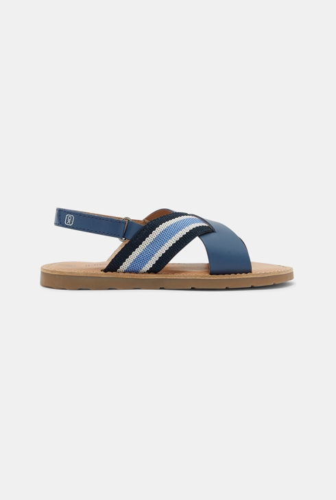 Sandales croisées cuir et sangle bleues garçon