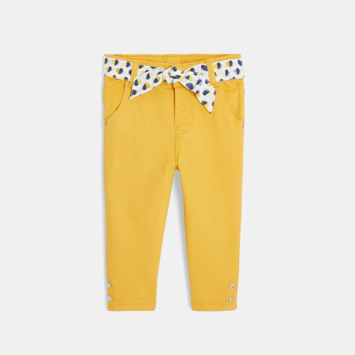 Pantalon de tela y cinturon amarillo bebe nina Okaidi Obaibi