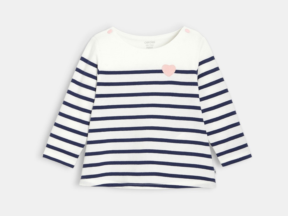 T-shirt marinière rayé coton bio bleu bébé fille 1