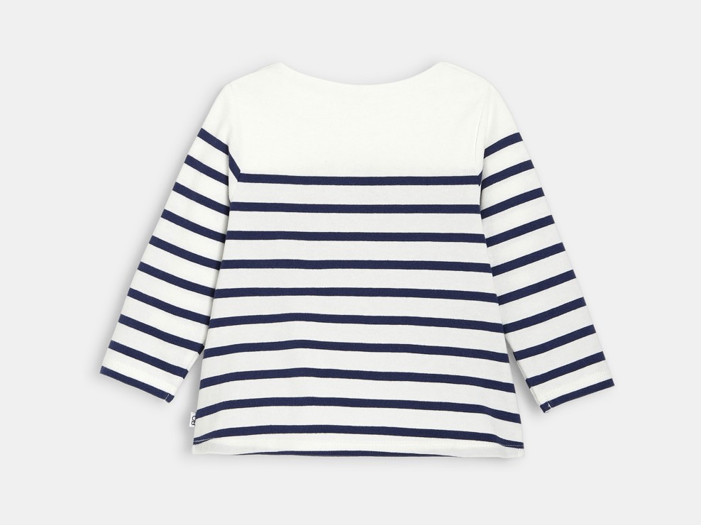 Gestreiftes Matrosen-T-Shirt aus Bio-Baumwolle Blau Baby Mädchen 2