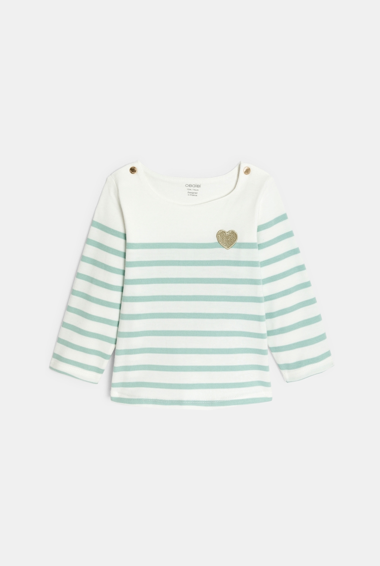 T-shirt marinière rayé vert bébé fille 1