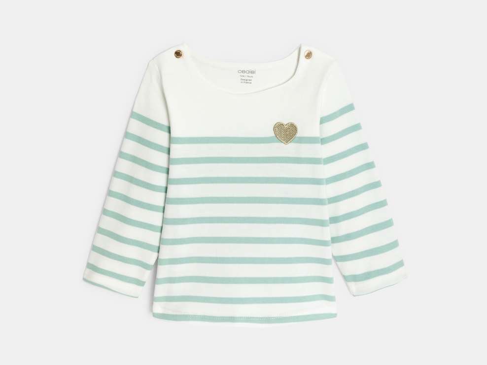 T-shirt marinière rayé vert bébé fille 1