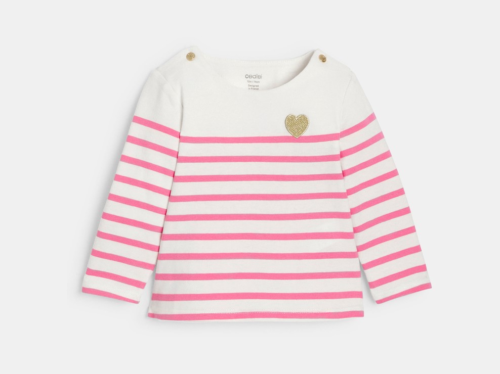 T-shirt rose rayé bébé fille 1