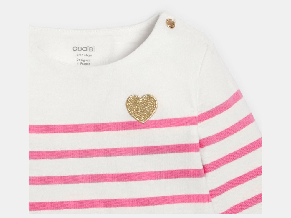 T-shirt rose rayé bébé fille 2
