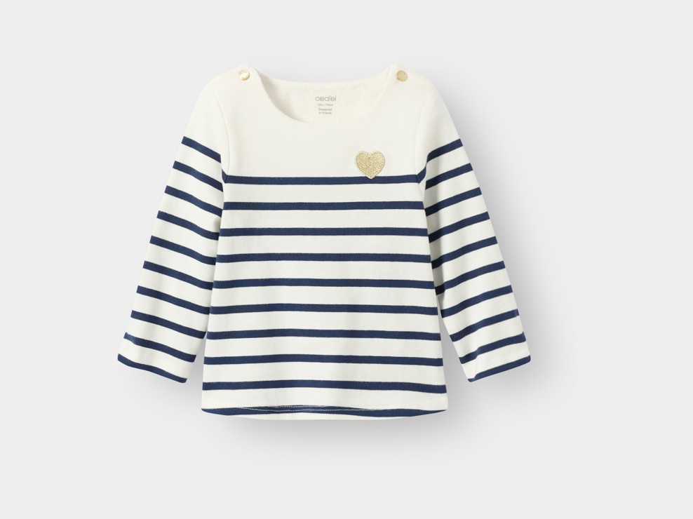 Gestreiftes Matrosen-T-Shirt aus Bio-Baumwolle Blau Baby Mädchen 1