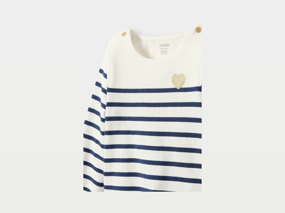 Gestreiftes Matrosen-T-Shirt aus Bio-Baumwolle Blau Baby Mädchen 2
