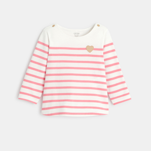 Baby girl's Breton-style pink striped T-shirt 1