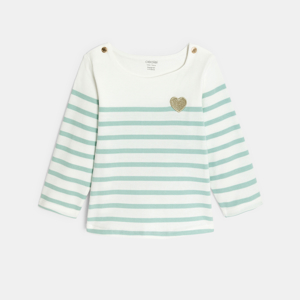 Baby girl's Breton-style green striped T-shirt 1