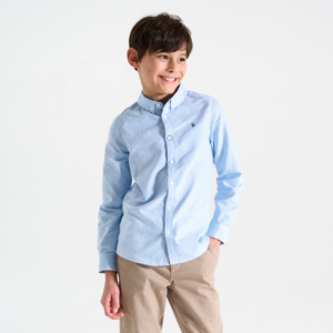 Chemise Oxford à col américain turquoise garçon 1