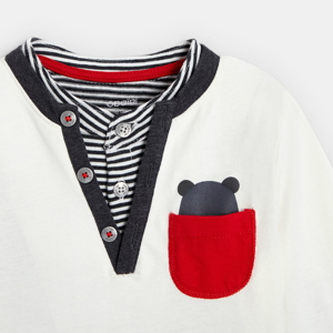 T-shirt col tunisien effet 2 en 1 blanc bébé garçon