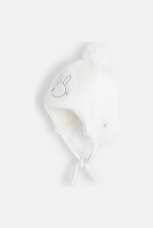 Bonnet polaire fourré brodé blanc naissance 1