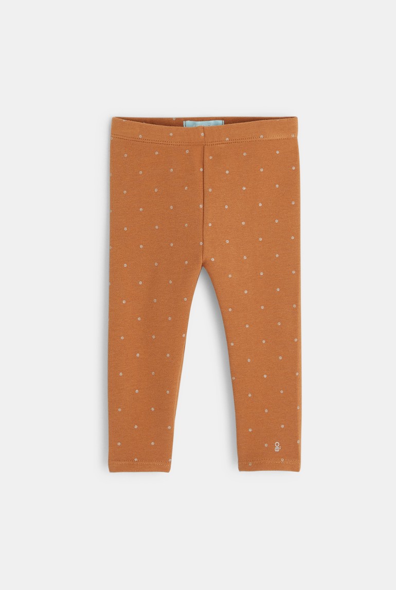 Leggings de moletó ecològic estampat amb puntets marron bébé fille 1