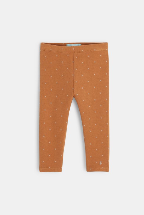 Leggings in tessuto felpato biologico stampa a pois marrone bimba 1
