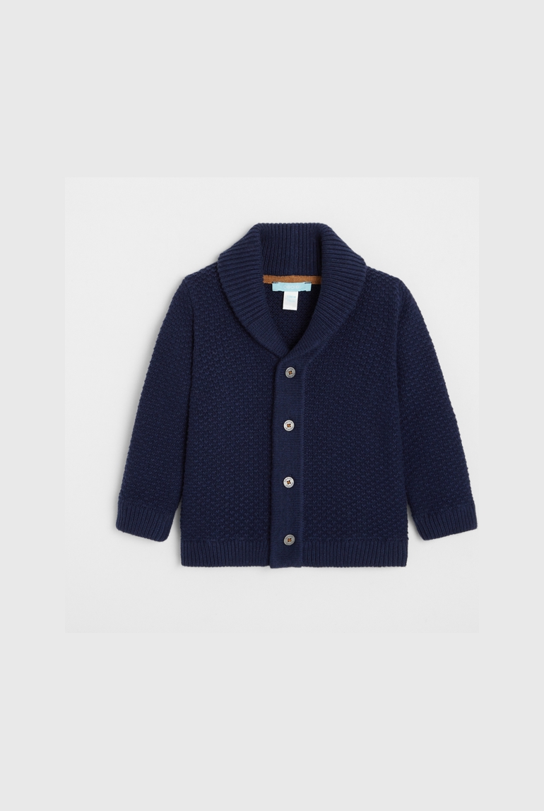 Gilet tricot chiné coton bio boutonné bleu bébé garçon 1