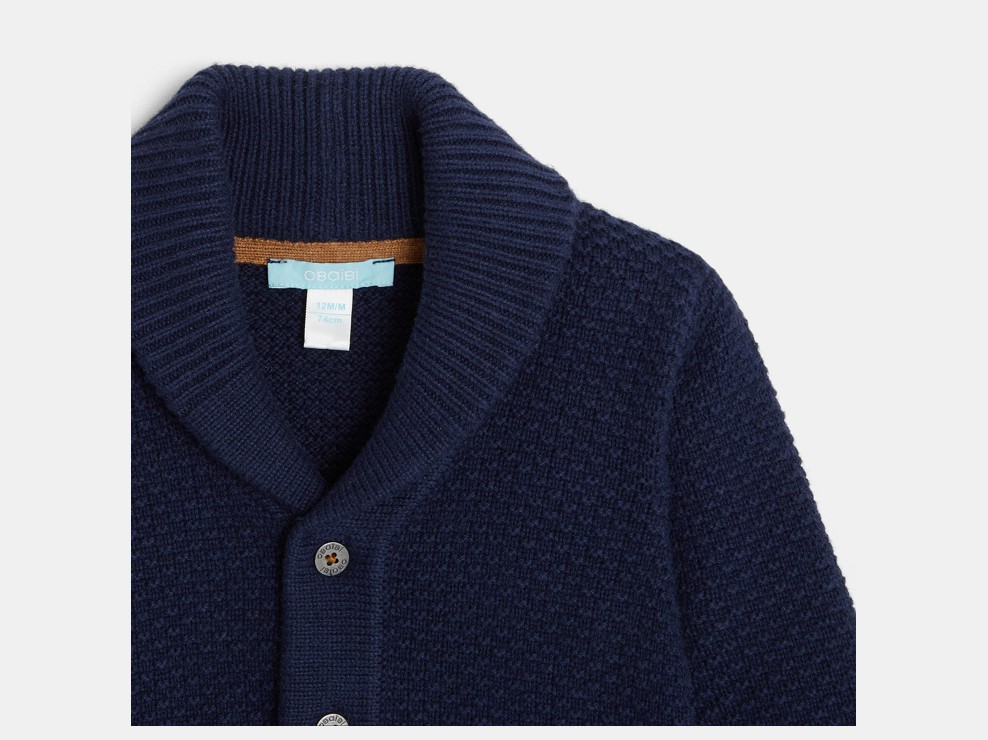 Gilet tricot chiné coton bio boutonné bleu bébé garçon 2