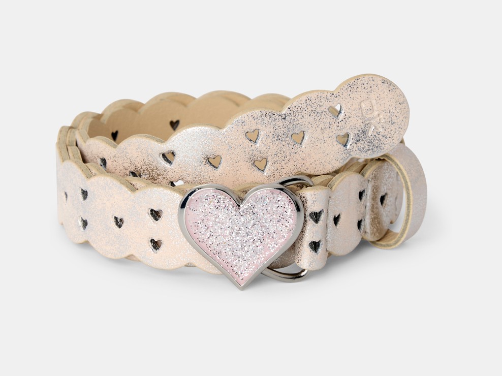Glitzernder Gürtel in Ajour-Optik in Rosa und mit Herzmotiv für Mädchen 1