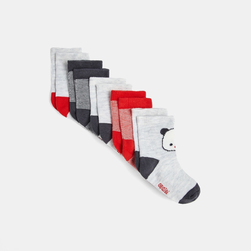 Chaussettes jacquard animaux (lot de 5) rouges bébé garçon - 13/14