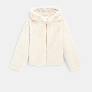 Manteau-pull fausse fourrure à capuche beige fille 1