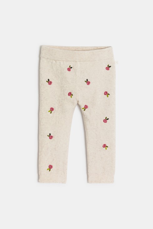 Weiße Leggings aus meliertem Strick mit Blumen für kleine Mädchen 1