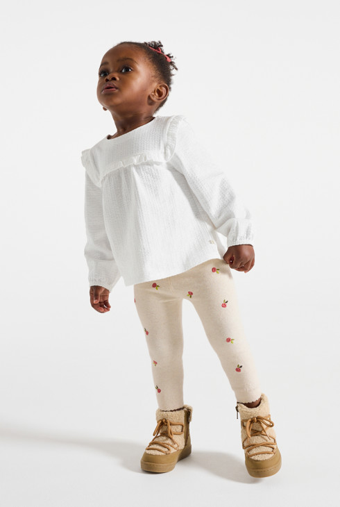 Leggings in tricot bianco screziato con fiori per neonata 1
