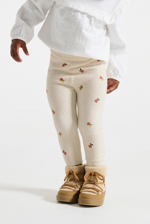 Legging tricot chiné blanc fleurs bébé fille 2