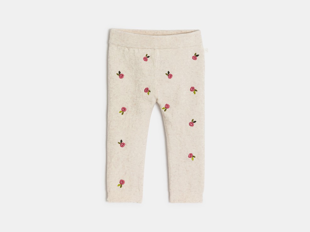 Weiße Leggings aus meliertem Strick mit Blumen für kleine Mädchen 2
