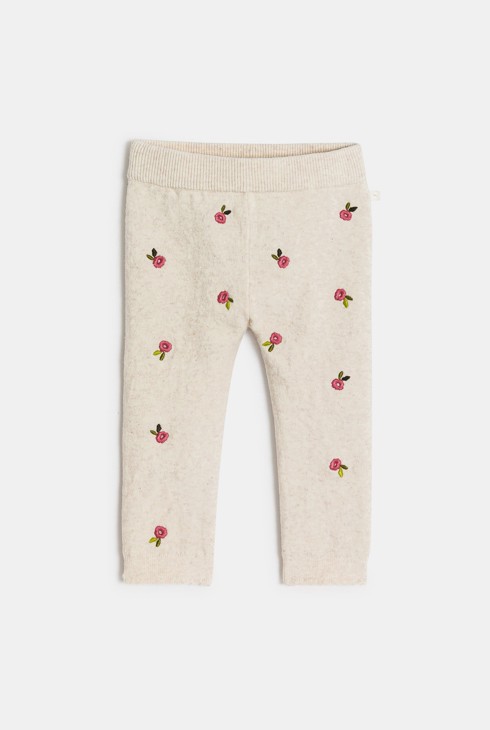 Legging tricot chiné blanc fleurs bébé fille 2