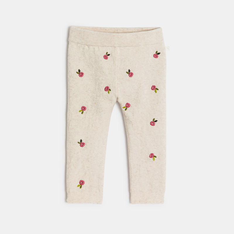 Weiße Leggings aus meliertem Strick mit Blumen für kleine Mädchen