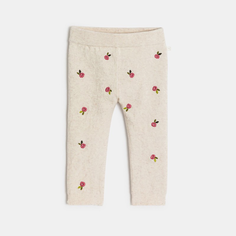 Weiße Leggings aus meliertem Strick mit Blumen für kleine Mädchen