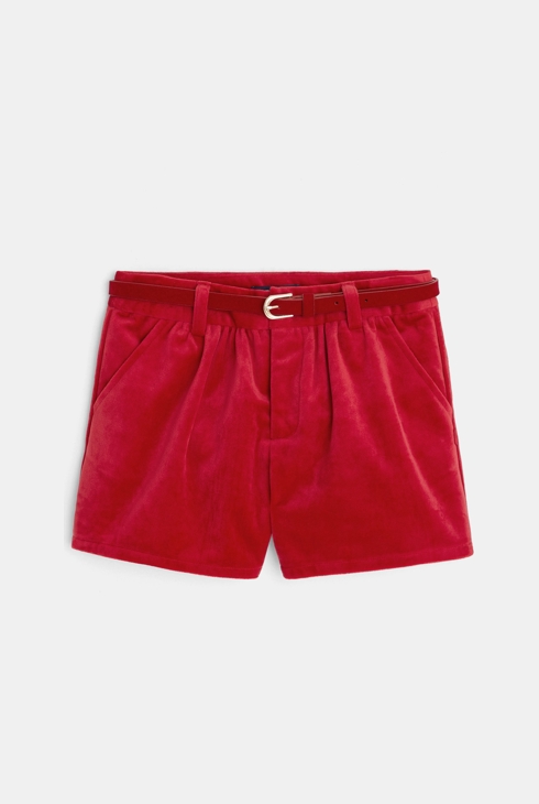 Kratke hlače iz gladkega velurja in pas rdeča deklica 1