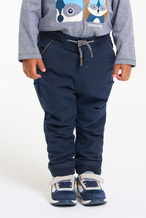 Pantalon toile uni à taille élastiquée bleu bébé garçon 1