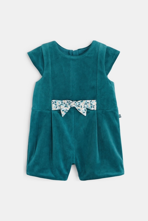 Kratek kombinezon iz velurja s petljo zelena dojenček deklica 1