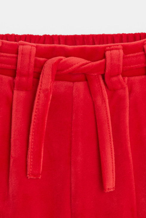 Kratke hlače iz gladkega velurja z gubami rdeča dojenček deklica 2