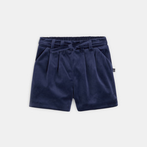 Short velours lisse à plis bleu bébé fille 1