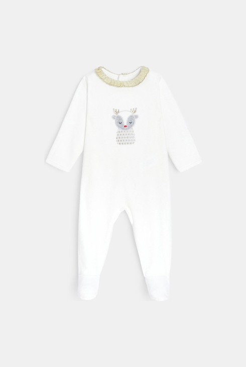 Spalni pajac iz velurja z zlatim motivom severnega jelena bela dojenček deklica 1