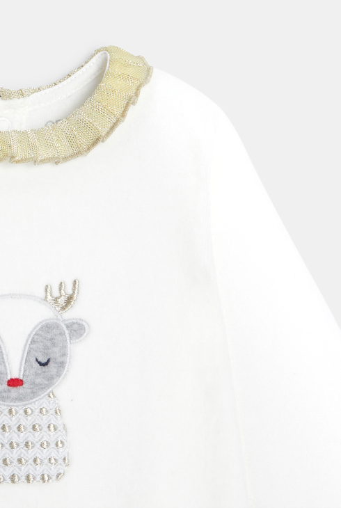 Spalni pajac iz velurja z zlatim motivom severnega jelena bela dojenček deklica 2