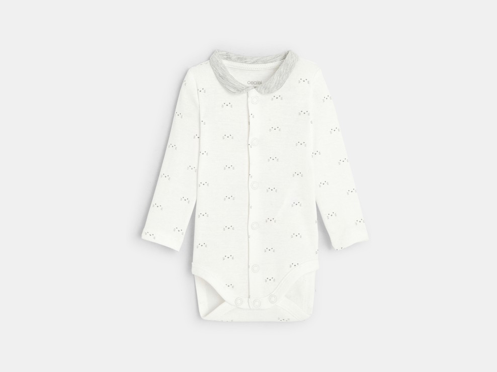 Body coton bio pressionné imprimé chats blanc naissance 1
