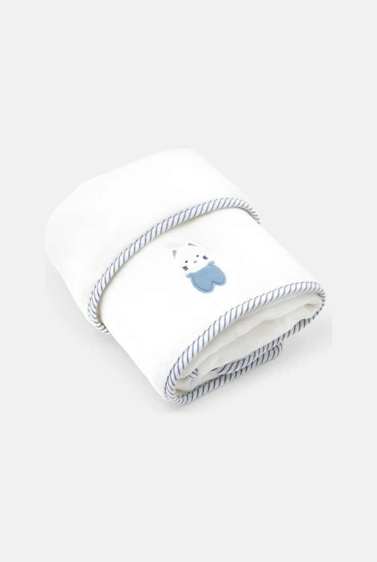 Plaid anim'Obaïbi chat en soft boa blanc naissance 1