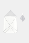 Cape de bain et doudou chiné blanc naissance 2