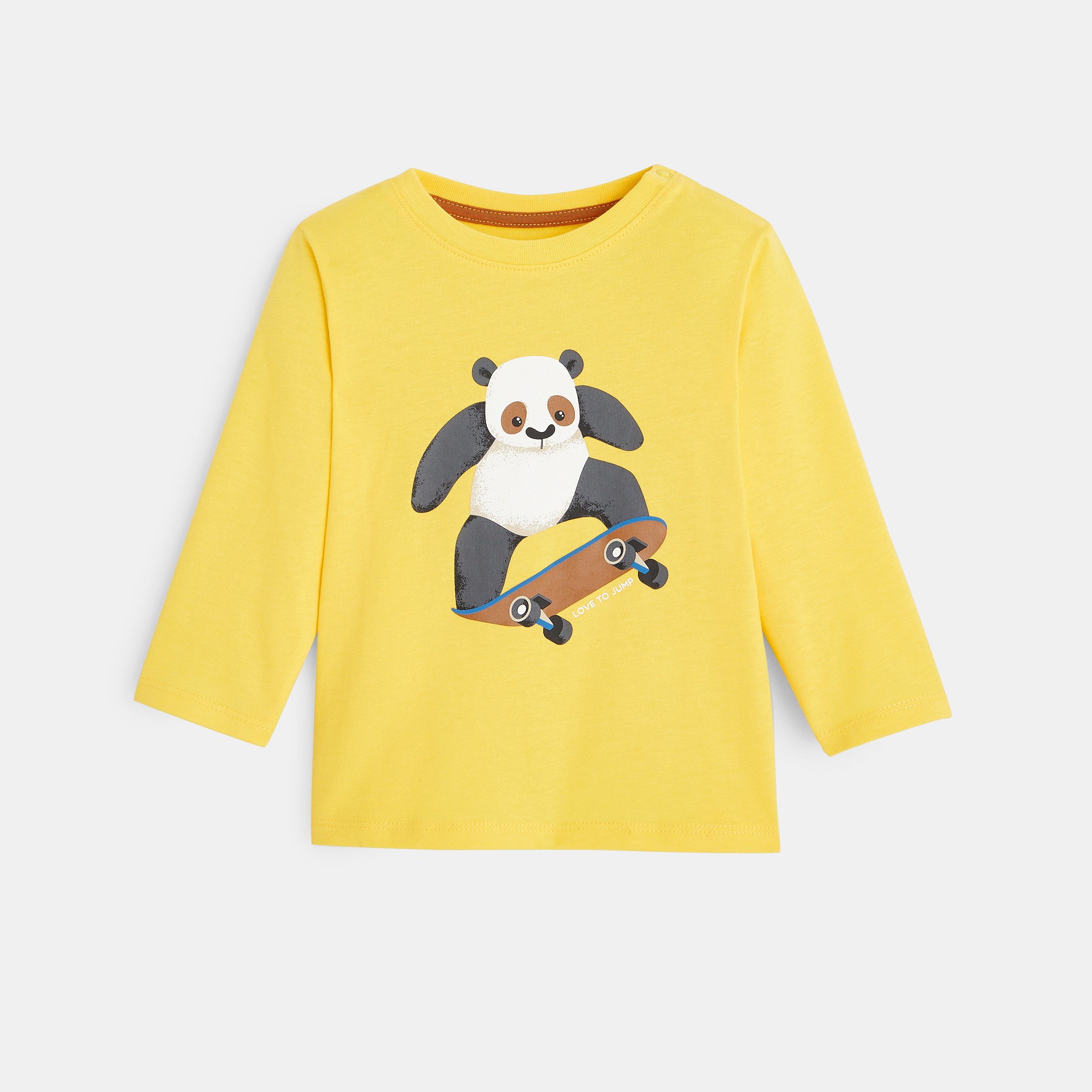 Organic Cotton T Shirt Skating Panda Yellow Baby Boy Okaidi Obaibi