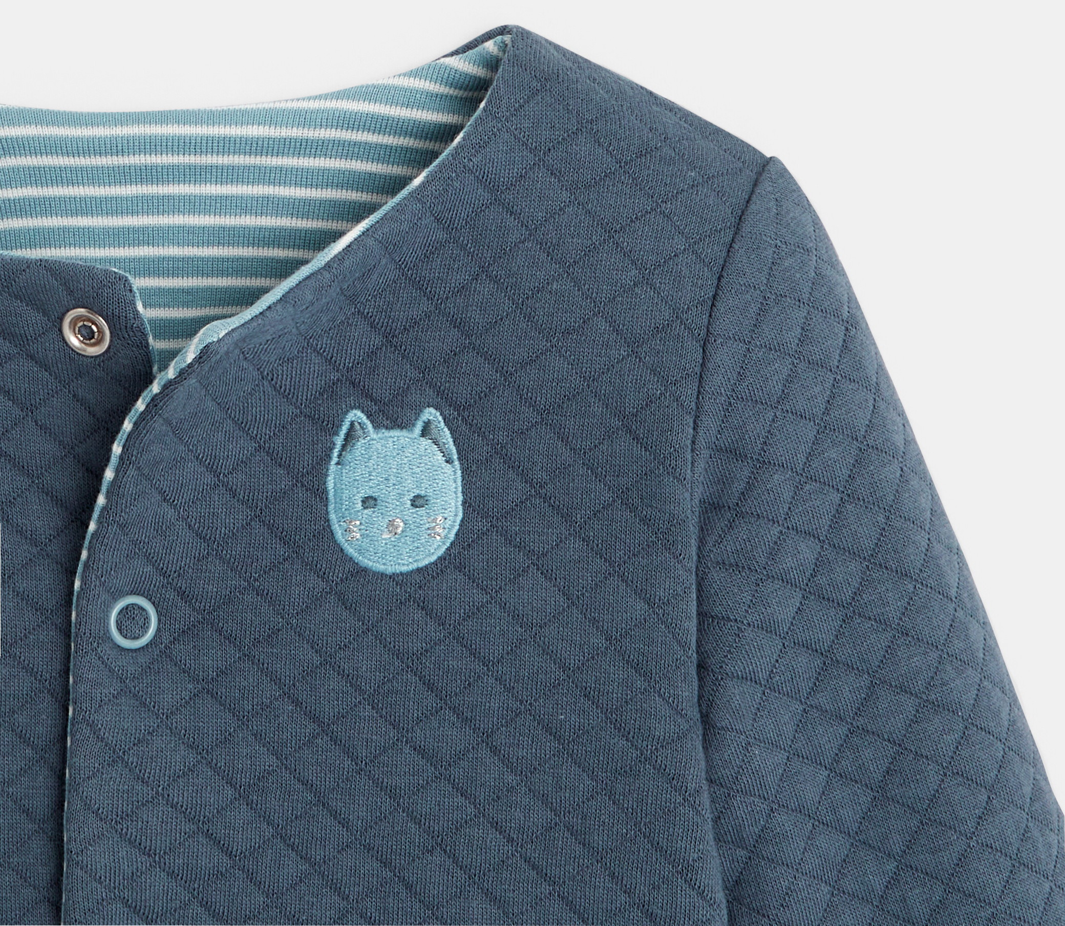 Gilet maille réversible rayé / uni bleu naissance 2