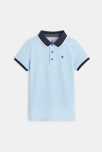 Polo piqué col couleur turquoise garçon