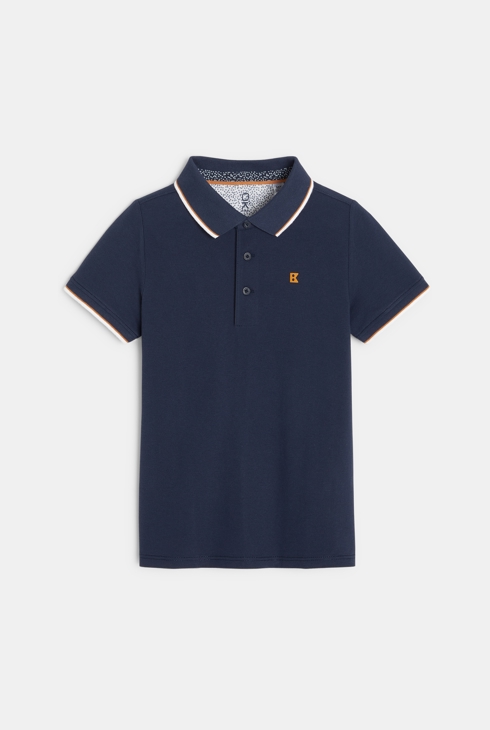 Polo piqué col couleur bleu garçon