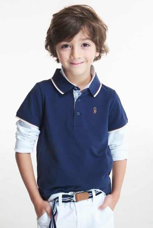 Polo piqué col couleur bleu garçon 1