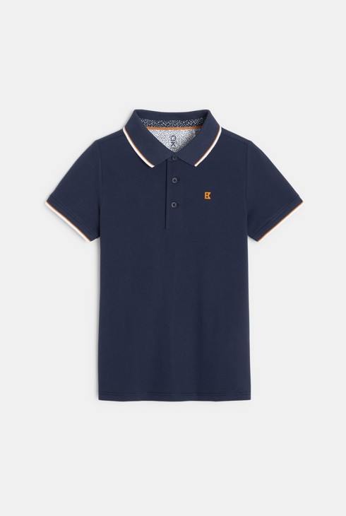 Piqué-Polohemd mit farbigem Kragen Blau Jungen 2