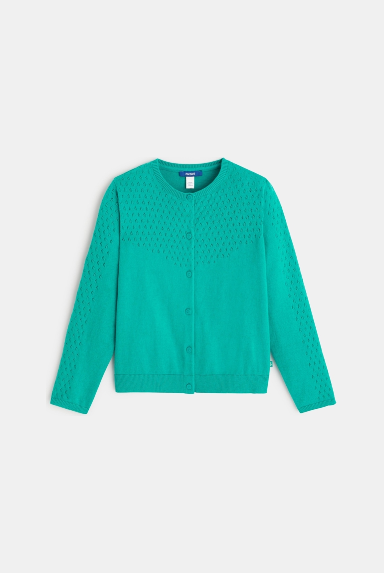 Gilet tricot effet pointelle vert fille 1