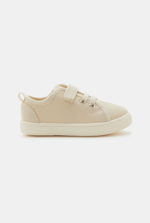 Glitzernde Canvas-Sneaker mit Klettverschluss Beige Baby Mädchen 1