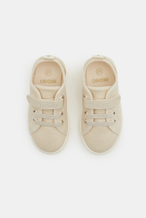 Svetleči platneni teniški copati z ježki bež dojenček deklica 2