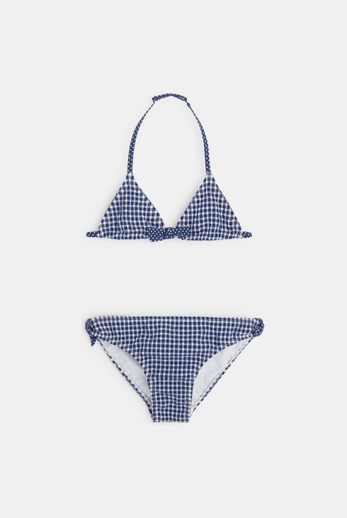 Maillot bikini triangle vichy bleu fille 1